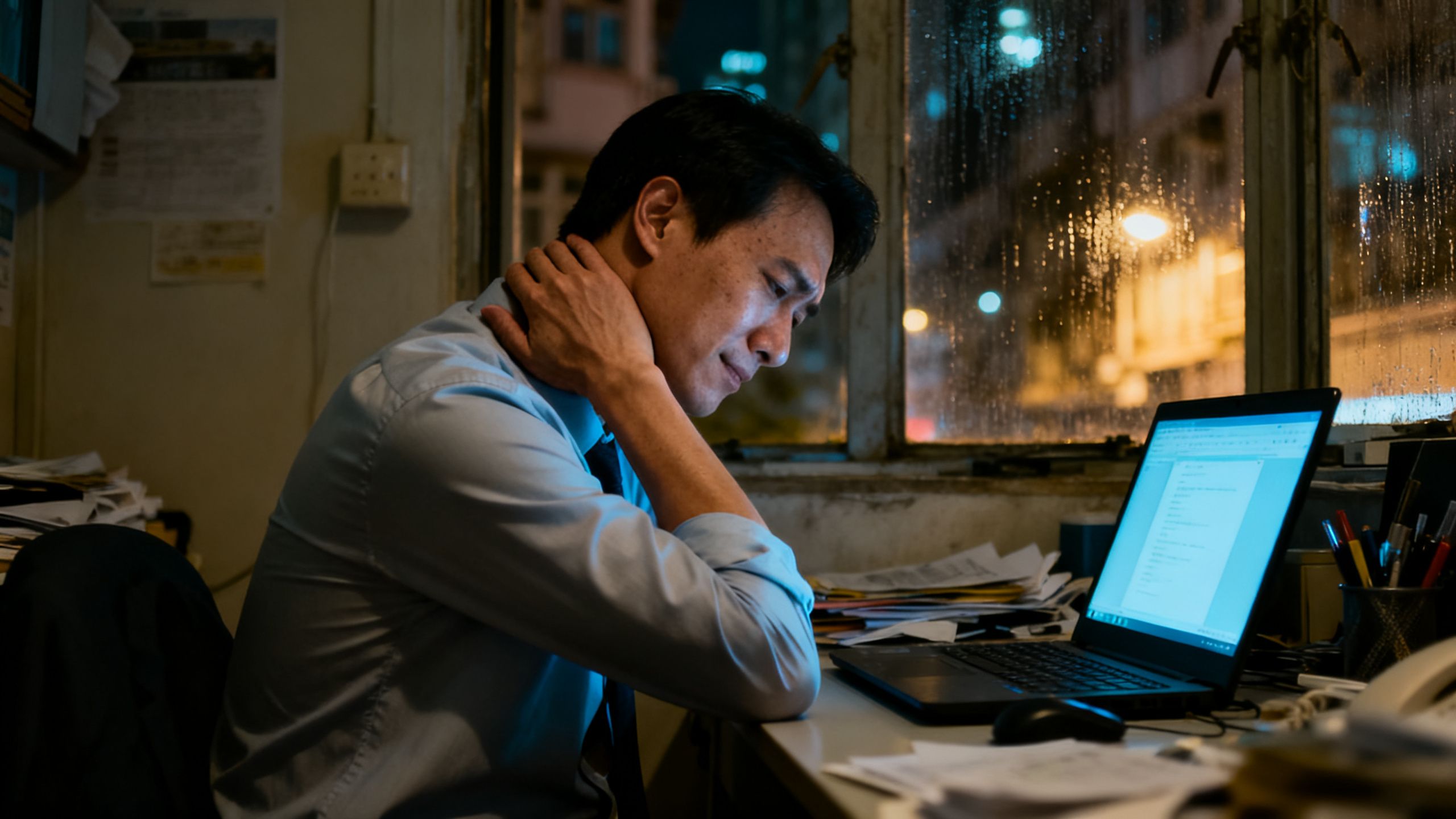 鋼筋肩膀與皮下發炎：當香港都市人的身體，被「筋膜炎」鎖成一座鐵青的結界