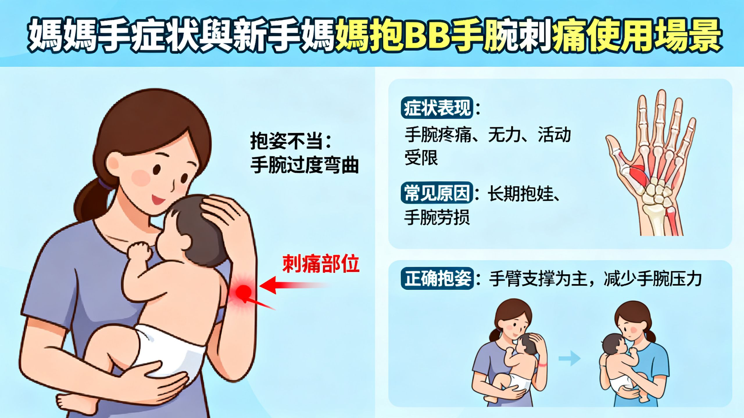 媽媽手症狀與新手媽媽抱BB手腕刺痛